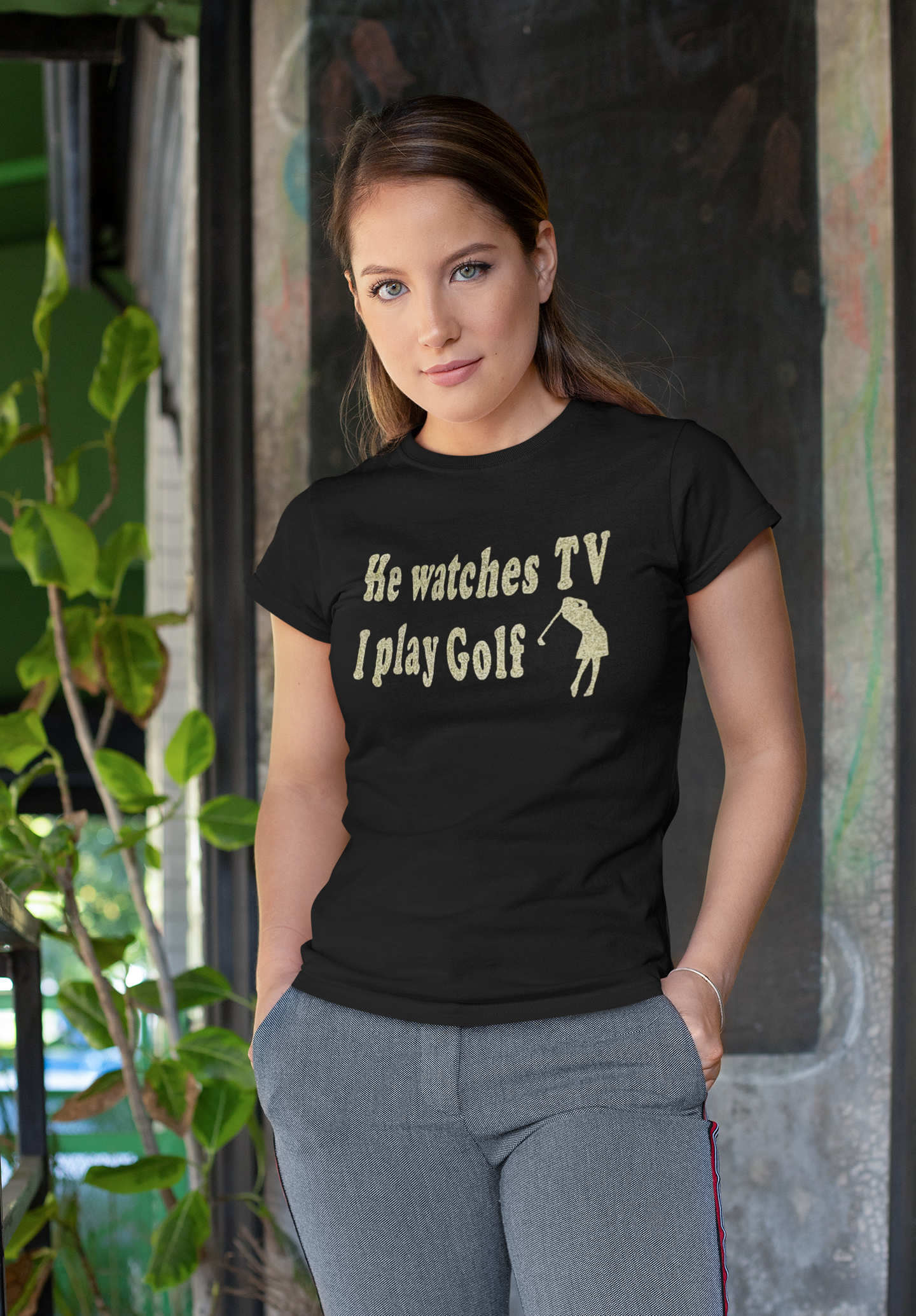 He Watches TV I Play Golf Women's T-Shirts (STYLE#1)